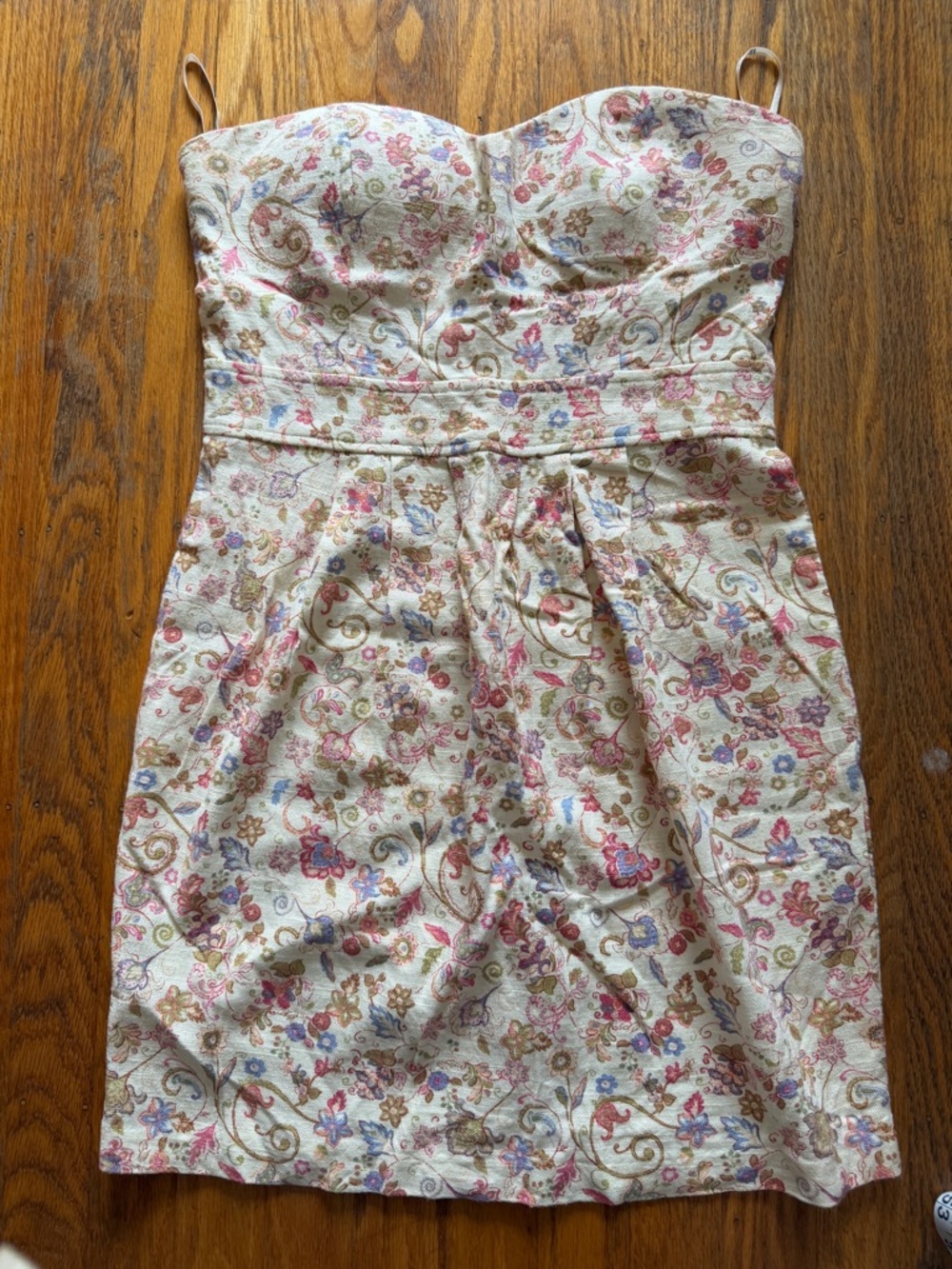 Forever 21 Cream Strapless Floral Print Dress